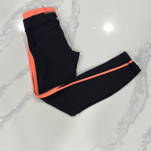 lululemon athletica Pants - Lululemon Neon Orange Trim Black Legging 4